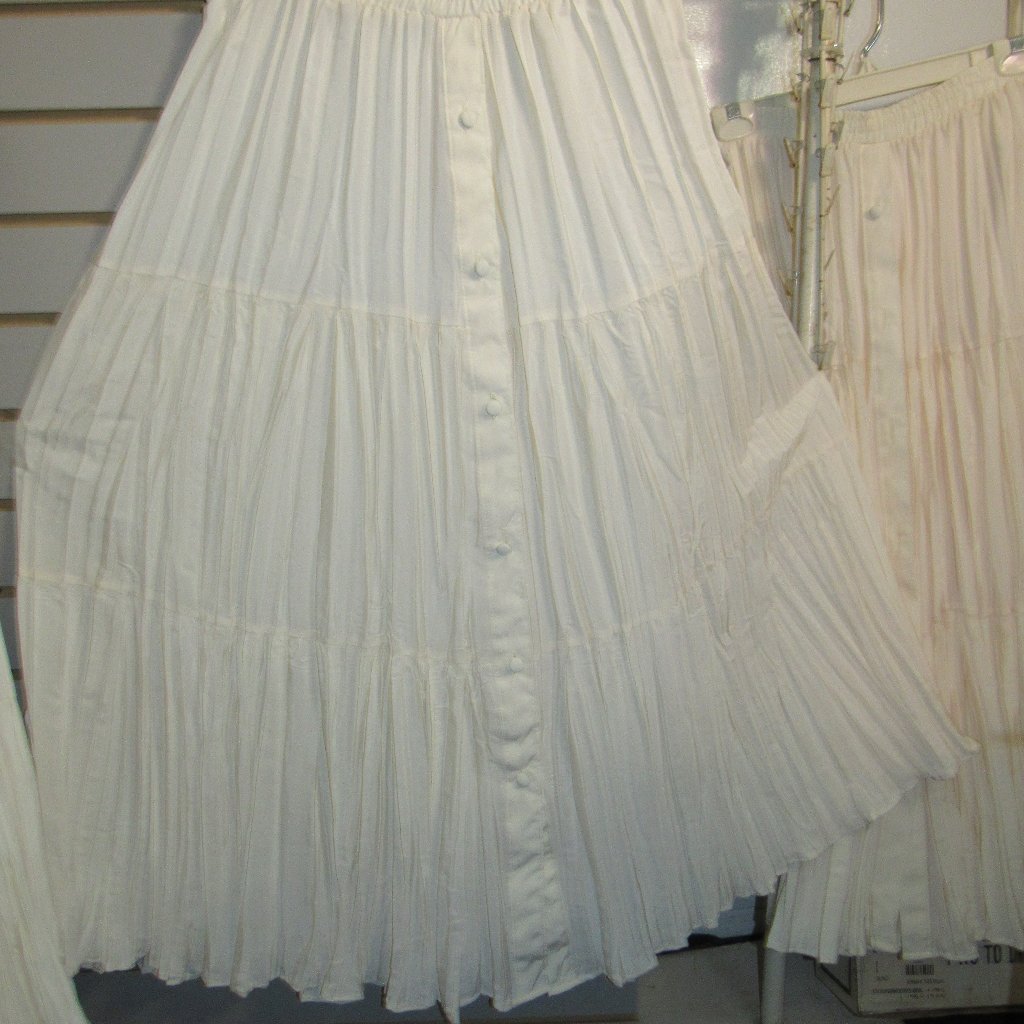 Ivory 3 Tier Long Broomstick Women Skirt Complete Button Down Front From Waist